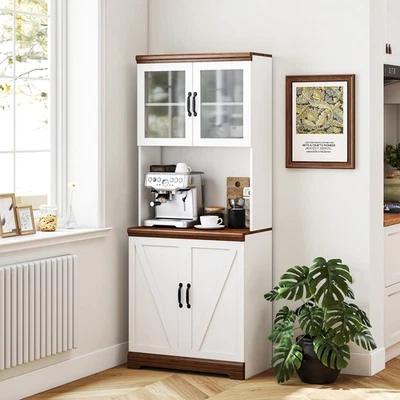 70" Kitchen Pantry Sideboard Storage Hutch w/ Adjustable Shelf Cabinets, White - Image 1 of 4