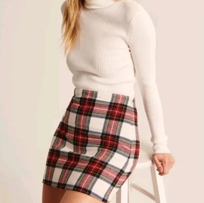 Aberombie & Fitch Red Plaid Mini Skirt A-line Wool Blend Medium Academia Preppy - Image 1 of 4