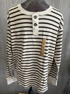 Vintage NWT Sears Roebuck & Co Men Size XXL Ivory Black Striped Thermal Shirt - Picture 1 of 7