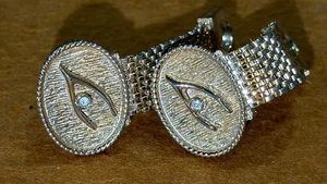 Weiß Strass Wishbone Manschettenknöpfe umschlungen goldfarben Glück Swank Vintage - Bild 1 von 12