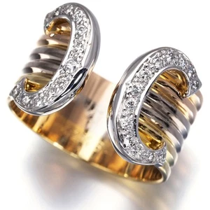 Auth Cartier Ring Diamond 2C Double C C2 3color LM EU56 18K YG/WG/PG - Picture 1 of 6