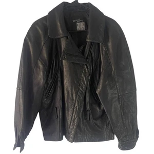 Michael Hoban Vintage 90s Men's Size XS Black Biker Moto Leather Jacket - Picture 1 of 11