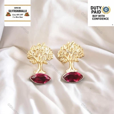 Conjunto de pendientes de canal de plata esterlina con piedras preciosas rubelita rosa marquesa joyería Foto 1 de 4