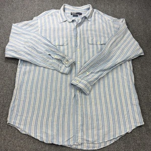 Polo Ralph Lauren Shirt Mens Extra Large Blue Stripe Linen Blend Flap Pockets - Picture 1 of 18