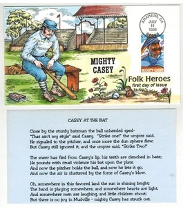 1996 COLLINS HANDPAINTED FDC MIGHTY CASEY AT THE BAT FOLK HEROES & TEXT SHEET - Picture 1 of 1