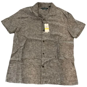 Perry Ellis Men’s M Dark Sapphire Linen Blend Short Sleeve Untucked Shirt $79.50 - Picture 1 of 5