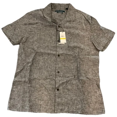 Perry Ellis Men’s M Dark Sapphire Linen Blend Short Sleeve Untucked Shirt $79.50 - Image 1 of 4