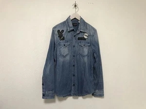 ENERGIE Cotton Military Embroidery Patch Denim Shirt Blue L - Imagen 1 de 6
