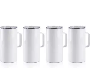 PYD Life 4 PCS Sublimation Blank Tumbler 20 OZ White Mugs with Handle,Stainless - Picture 1 of 4
