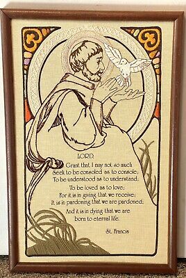 Vintage St. Francis Oración Para Bordar Bordado Foto Enmarcada Completado 15  X 23  • 18.97€