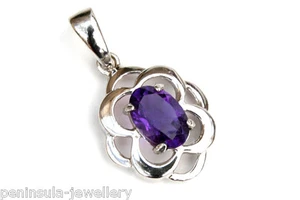 9ct White Gold Amethyst Pendant Celtic Necklace no chain Made in UK Gift Boxed - Picture 1 of 4