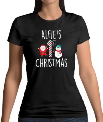 Personalised / Custom 1st First Christmas Xmas Womens T-Shirt ladies Mum - Image 1 of 3