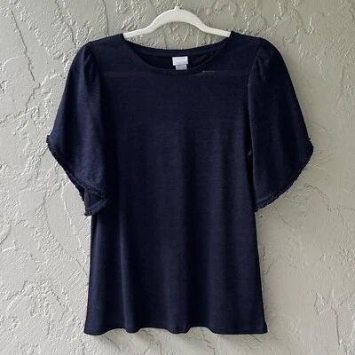 Camiseta Top Chico's Para Mujer 0 Azul Marino S Ligera 100% Lino Flutter Nueva Sin Etiquetas Foto 1 de 4