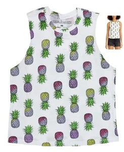 Rebellious One Ananas Druck 100 % Baumwolle Junior Tank Top S Neu mit Etikett weiß bunt - Bild 1 von 1