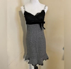 Japanese Black & Gray Wool Blend Silk Velvet Lace Sheath Dress - Picture 1 of 6
