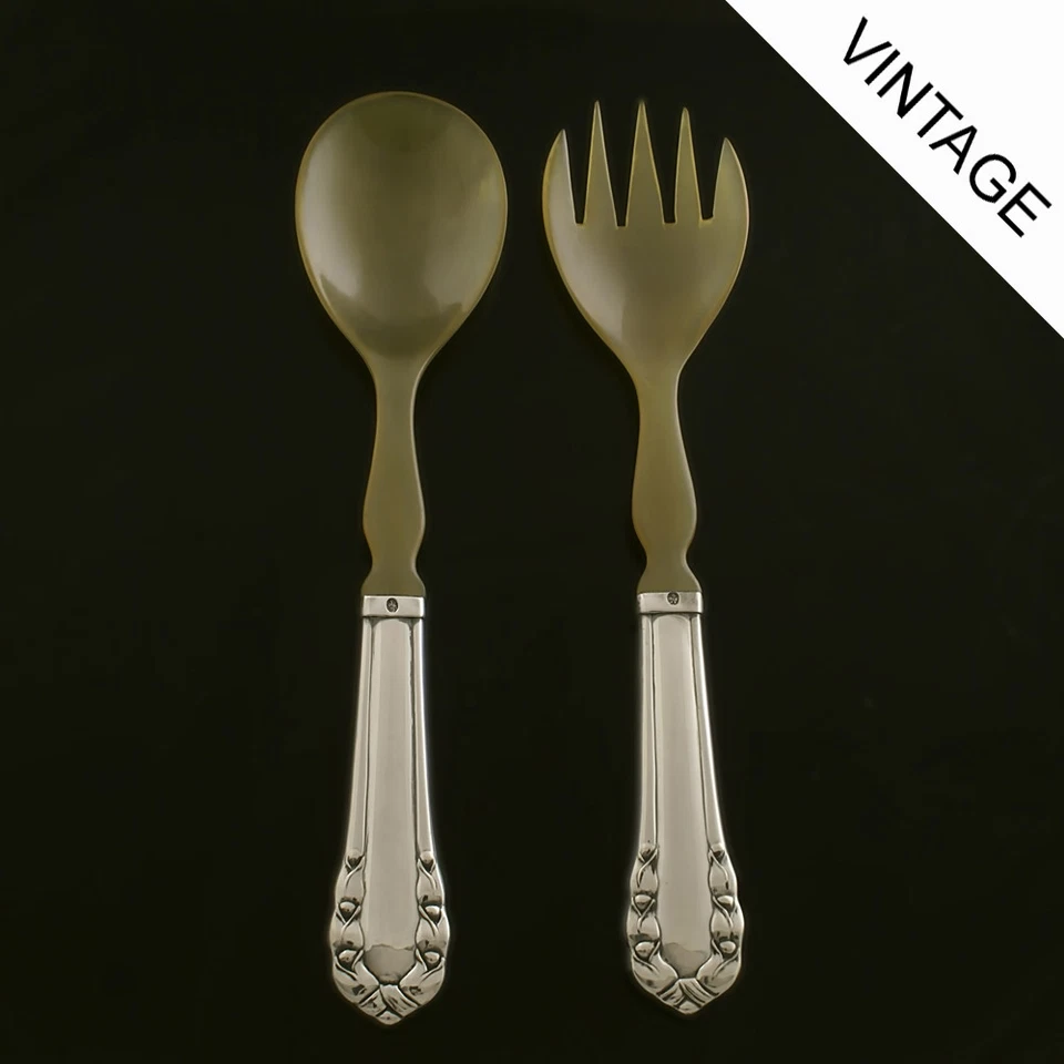 Conjunto de servir salada de prata Georg Jensen com chifre - Lírio do Vale/ Liljekonval - Imagem 1 de 1