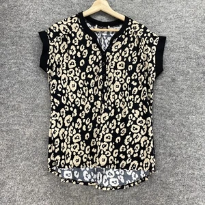 Unbranded Blouse Women M Medium Black Animal Print V-Neck 1/2 Button Casual - Picture 1 of 5