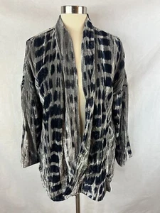 Chaqueta y Bufanda Aterciopelada J. JILL LG Mascota Pura Jill Gris Índigo Shibori Arrugada - Imagen 1 de 6