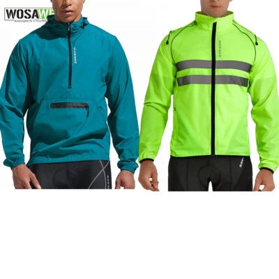 WOSAWE Men Reflective Cycling Hooded Windproof Jackets Storable Sport Activewear - Image 1 of 4