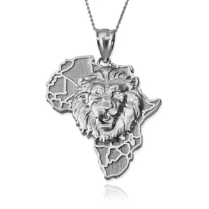 Sterling Silver Africa Lion Pendant Necklace - Picture 1 of 7