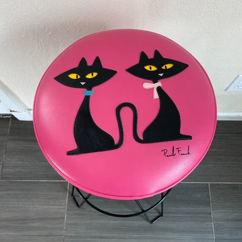 Paul Frank Retro Hot Pink Siamese Cats J & Missy Black Cat Bar Counter Stool HTF Cover