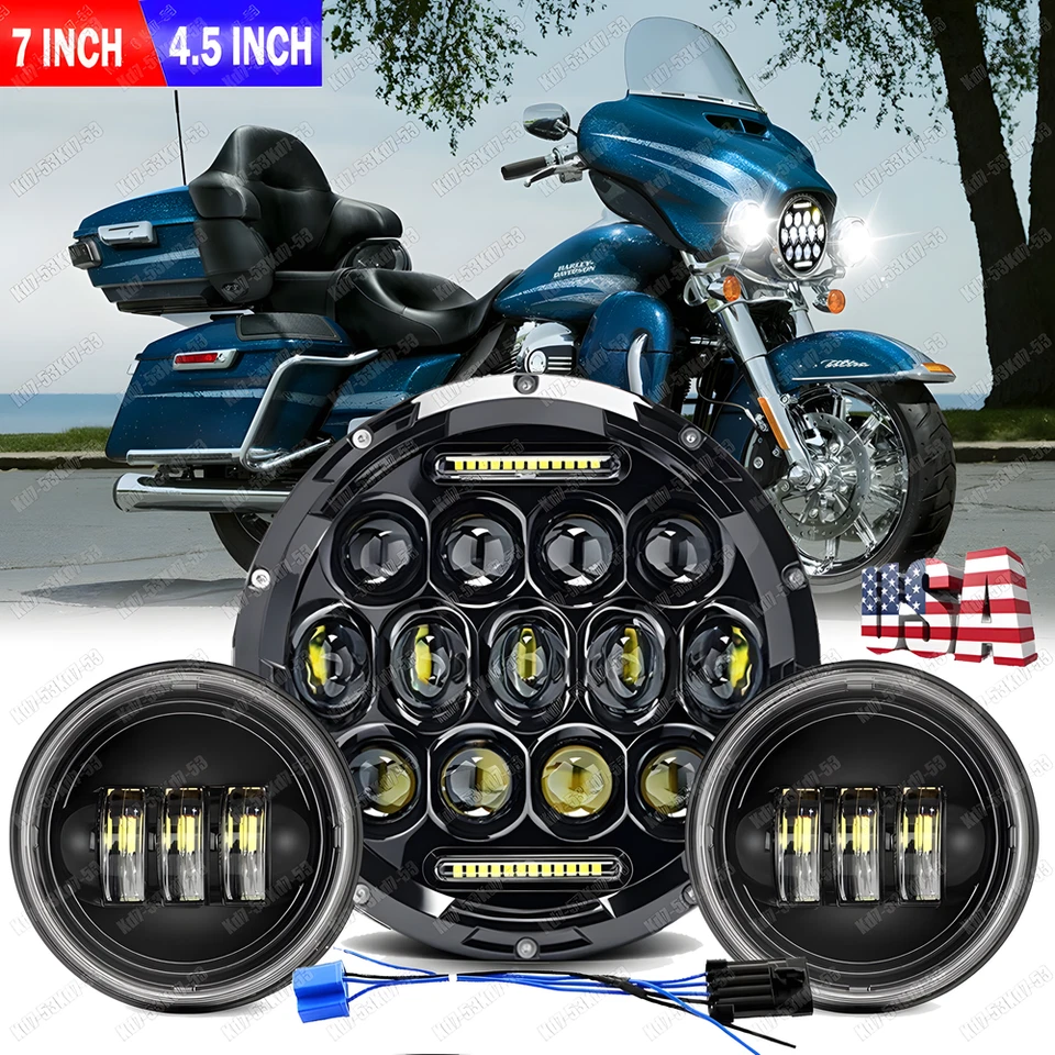 7-дюймовые светодиодные фары и фары дальнего света для Harley-Davidson Electra Glide Ultra Classic - Изображение 1 из 4