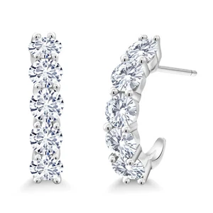 925 Sterling Silver Earrings Round Moissanite 4mm - Picture 1 of 5