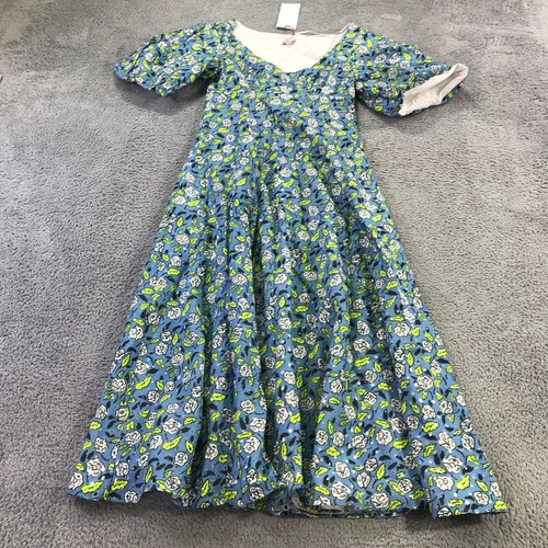 Abito Kenzo donna 36 stampato abito midi floreale blu verde foderato manica a sbuffo