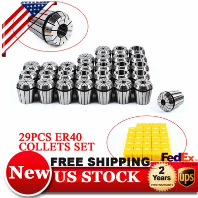 29 Pcs ER40 Precision Spring Collet Set Milling Lathe CNC Chuck Bit Holder Tool - Image 1 of 4