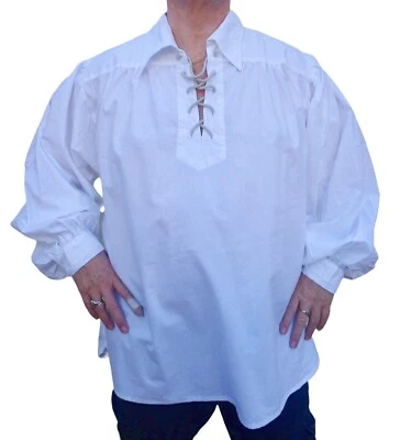 FAIR TRADE COTTON MEDIEVAL GOTHIC LARP COSPLAY PIRATE KURTA SHIRT COLLARED M-2XL - Image 1 of 3