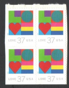Unused US Postage Block of 37 Cent Stamps LOVE 37 USA 2002 - Picture 1 of 2
