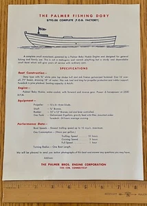 Palmer Fishing Dory w/ Baby Huskie Engine Boat Dealer Sales Brochure Specs 50's - Picture 1 of 1