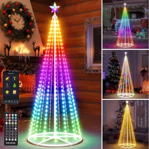 6FT Smart Cone Christmas Tree, Multicolor Prelit Outdoor Christmas Tree Lights,  - Picture 1 of 12