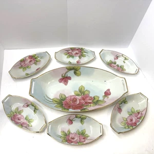 Vintage Te-Oh Hand Painted Nippon Celery Dish Set 7 Pieces Gold Encrusted SPTS - Picture 1 of 6