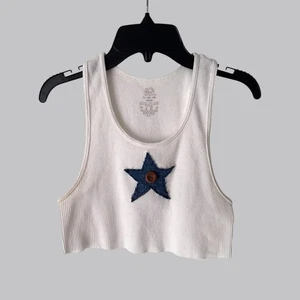 Vintage Fruit Of The Loom White Star Patch Crop Top Women's S-M Upcycled Y2K  - Picture 1 of 5