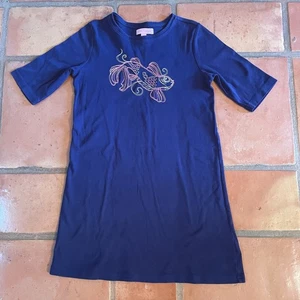 Lilly Pulitzer Navy Cotton Dress Stitched Fish Girls Size L 8/10 Excellent Cond. - Picture 1 of 2