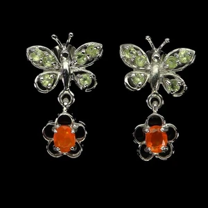 925 Sterling Silber Ohrringe oval orange Opal Peridot Schmetterling Edelstein Schmuck - Bild 1 von 14