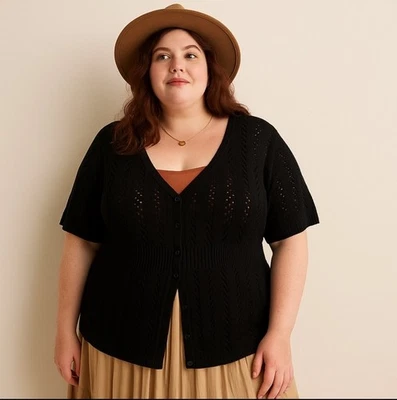 Vintage Gitano Women’s 26/28W Black Open Knit Cotton Button Cardigan Hong Kong  - Image 1 of 4