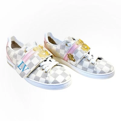 LOUIS VUITTON Damier Azur Summer Trunks Frontrow Sneakers EU 37 US 7 LV Logo - Image 1 of 4