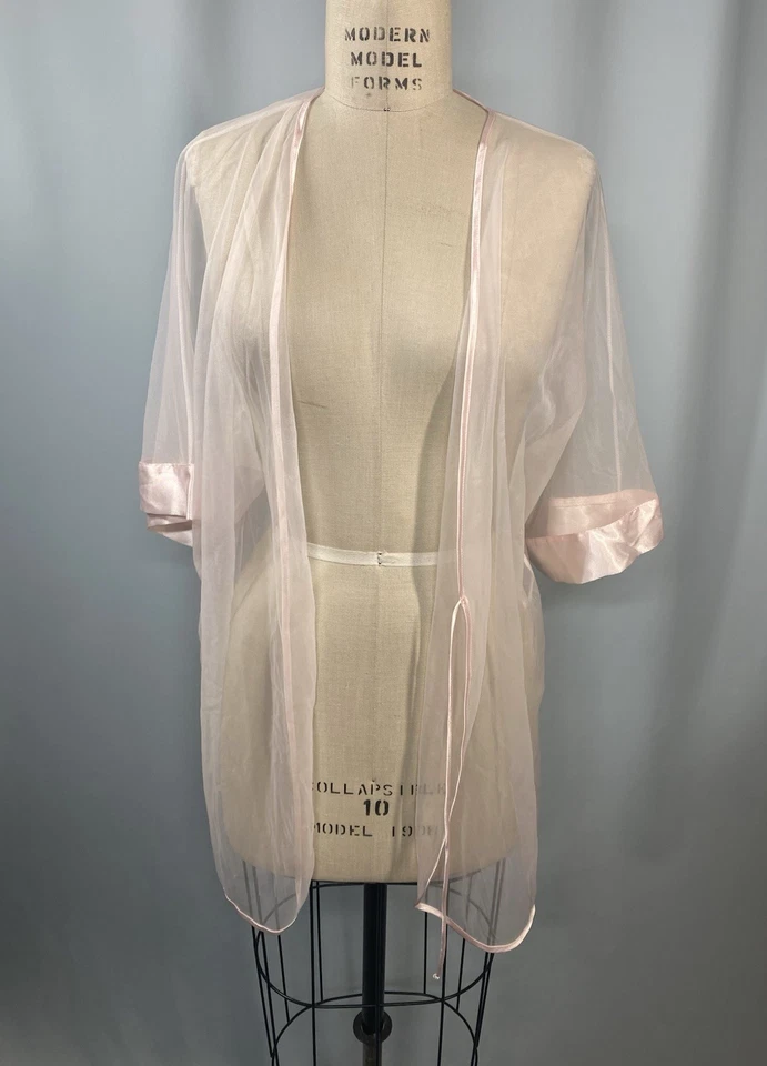 Roupão transparente TAMANHO MÉDIO tricot de náilon rosa INTIMO AMORE anos 80 anos 90 clássico - Imagem 1 de 4