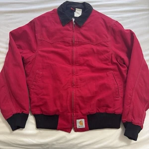 Vintage Carhartt J13 Red Santa Fe Firm Duck Quilted Flannel-Lined Jacket Large - Picture 1 of 12
