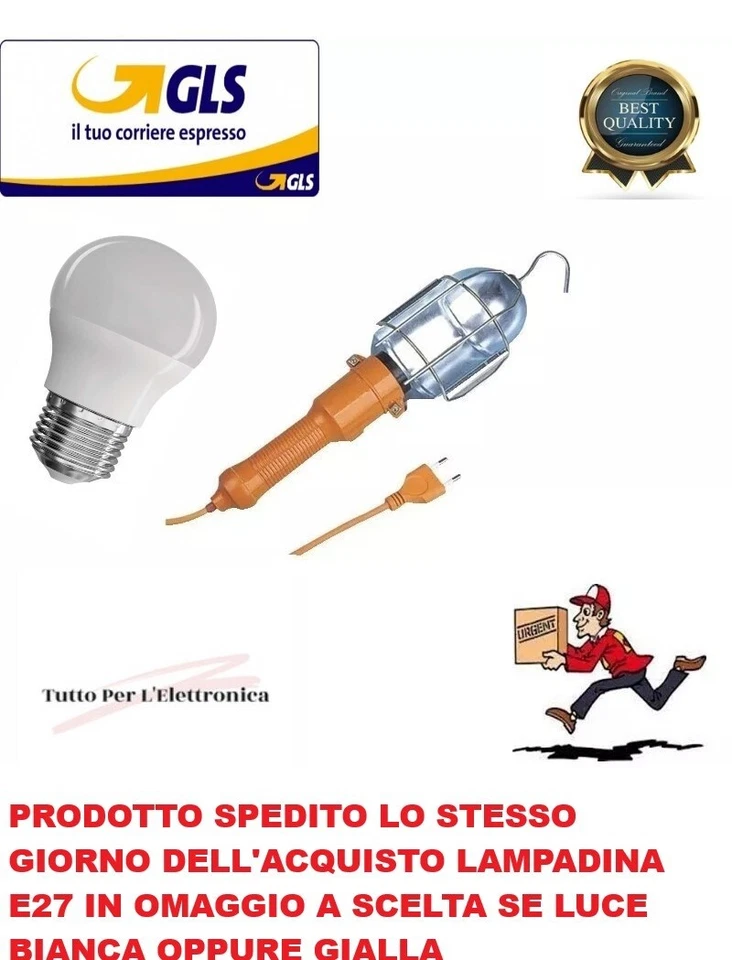 Lampada Da Lavoro Portatile E27 60w Con Cavo 5 Mt GBC 38800350