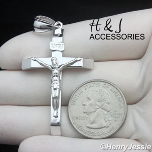 MEN SOLID 925 STERLING SILVER 3D PLAIN JESUS CHRIST CROSS PENDANT*ASP484 - Picture 1 of 5