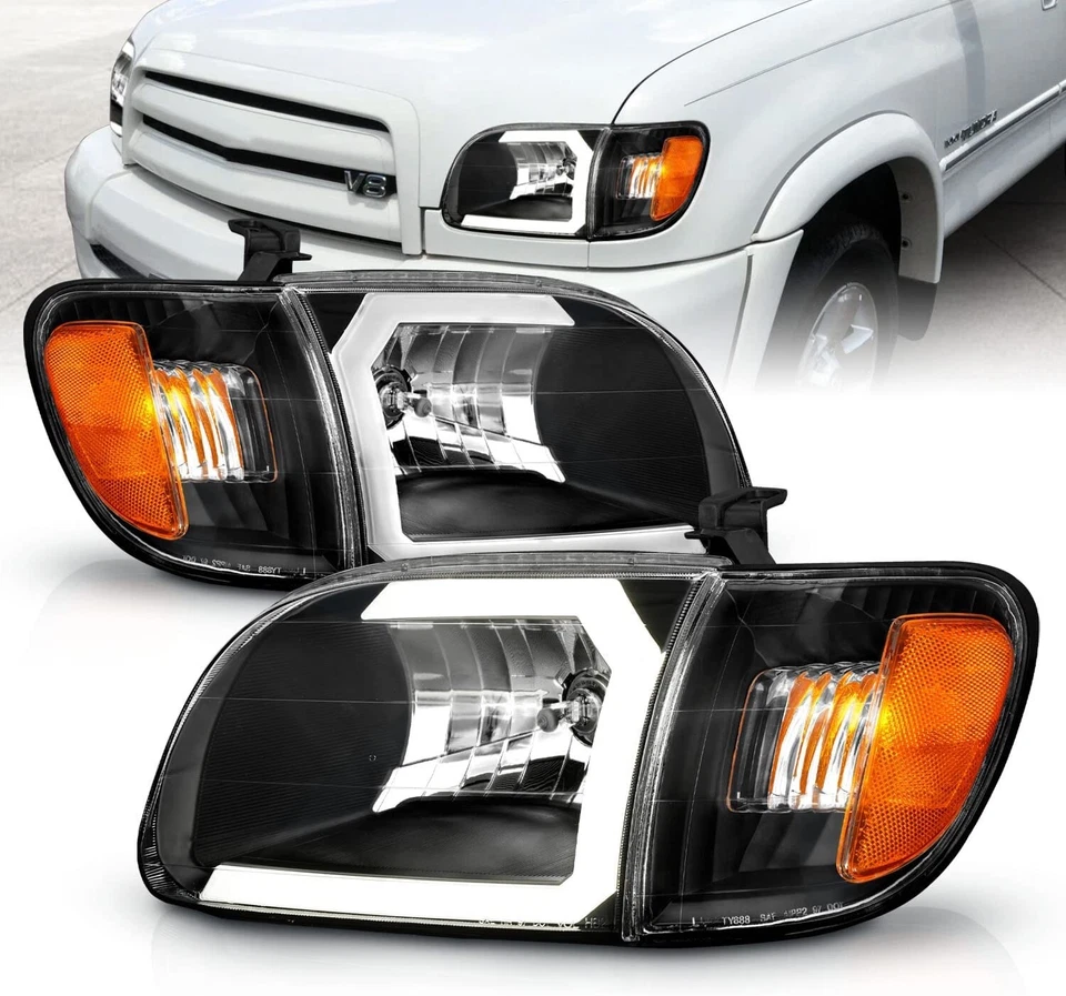 Faros LED negros barra C para Toyota Tundra 2000-2004 cabina regular y de acceso Foto 1 de 4