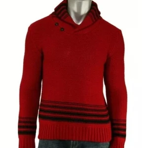 RRL Ralf Lauren kleiner roter Pullover schwarz Streifen Rollkragen 100% extrafeine Wolle - Bild 1 von 6