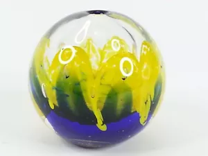 Kobalt & Gelb Kunst Glas Kugel Vase Stift Bleistift Kerzenhalter - Bild 1 von 7