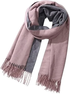 2 Tone Shawl Oversized Wrap Winter Warm Scarf Cape - Grey / Purple - Picture 1 of 3