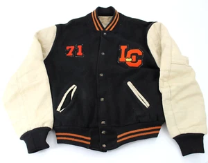 VTG 1971 Lewis & Clark College Varsity Jacket Football Men's 46 Leather Wool - Picture 1 of 9
