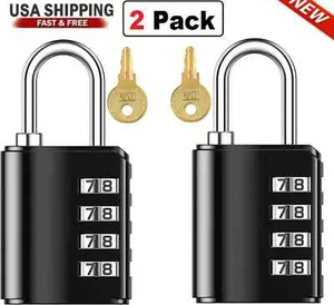 2 Pack 4 Digit Combination Padlock with Keys for School Gym Locker Waterproof - Picture 1 of 10