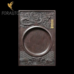 8" China Huizhou Ink Natural Original Stone Hand-carved Dragon Inkstone Inkslab - Picture 1 of 4